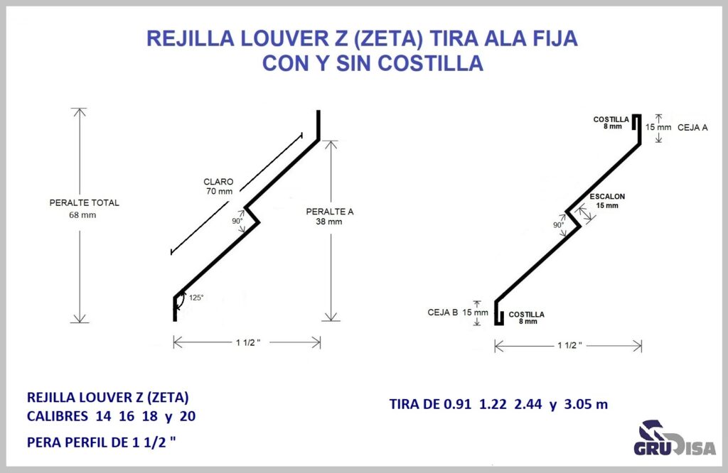 REJILLA LOUVER (TIRA) Z DE 1 12 SIN COSTILLA-Grudisa
